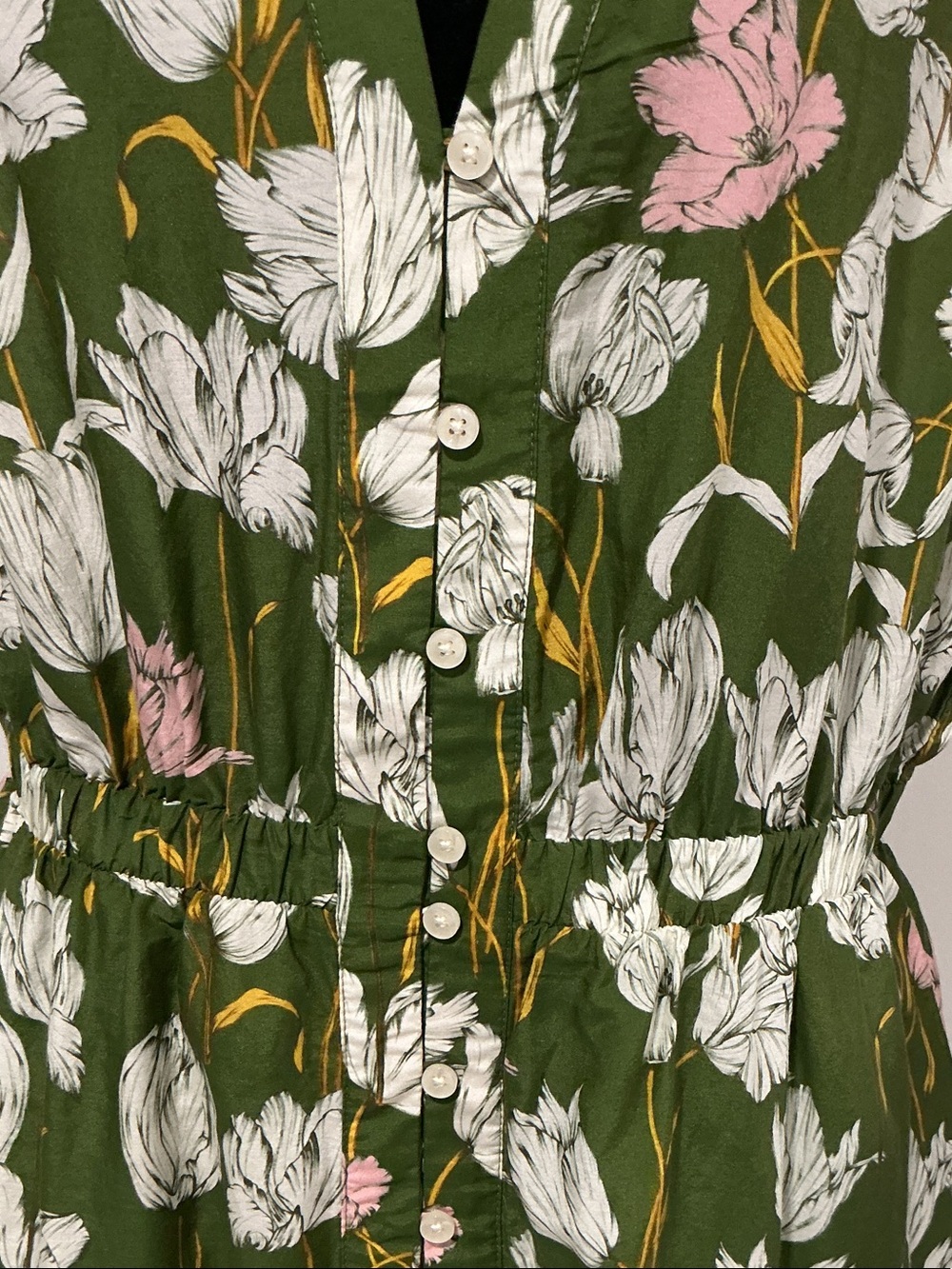 Trovata Olive Green Floral V-Neck Button Midi Dress - Picture 2 of 11